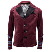 Boys Dark Red Velvet Blazer Vintage Style with Lace party xmas wear 6–14 Yrs