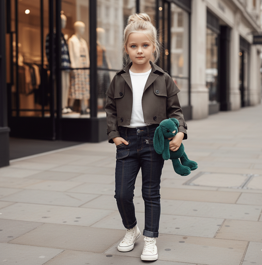 Girls' Cotton Trench Coat 4-14Y short Windproof Jacket vintage toddler teenager