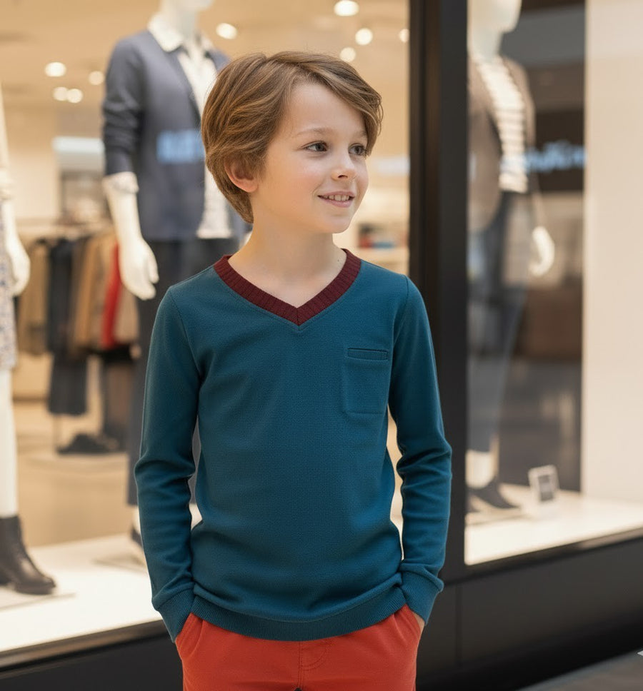 Boys' V-Neck long sleeves T-Shirt Soft Stretchy Casual Comfy Top easy match XMAS