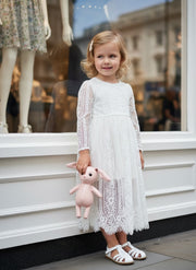 Vintage snow white Long Lace Fairy Dress for Girls Extra Long Hollow Design 2-4Y