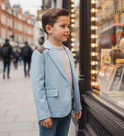 Boys Light Blue Cotton Blazer 3-4-5-6-7Y Vintage Casual top Jacket autumn 2025
