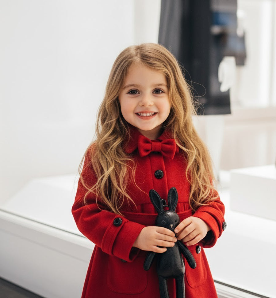 Girls Red Cashmere Long Coat /black wool coat – Elegant autumn Wear (3-5 Years)