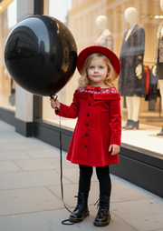 Girls Red Velvet Swing Dress 3-4Y Sleeve A-Line Princess  clearance sale