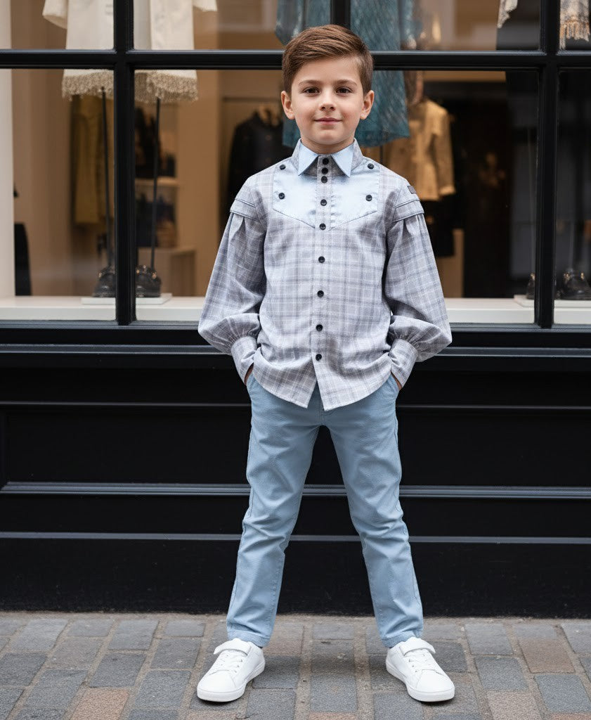 boys Vintage Cotton Long Sleeve Shirt Classic Style Top for Kids 3-14 Y party