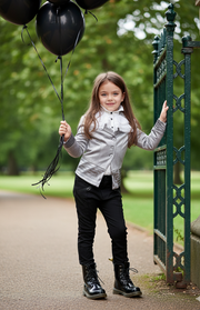 Girls Velvet Blazer 3-4-5-6-7-8-9ys Silver Grey floral Jacket with Lace Collar