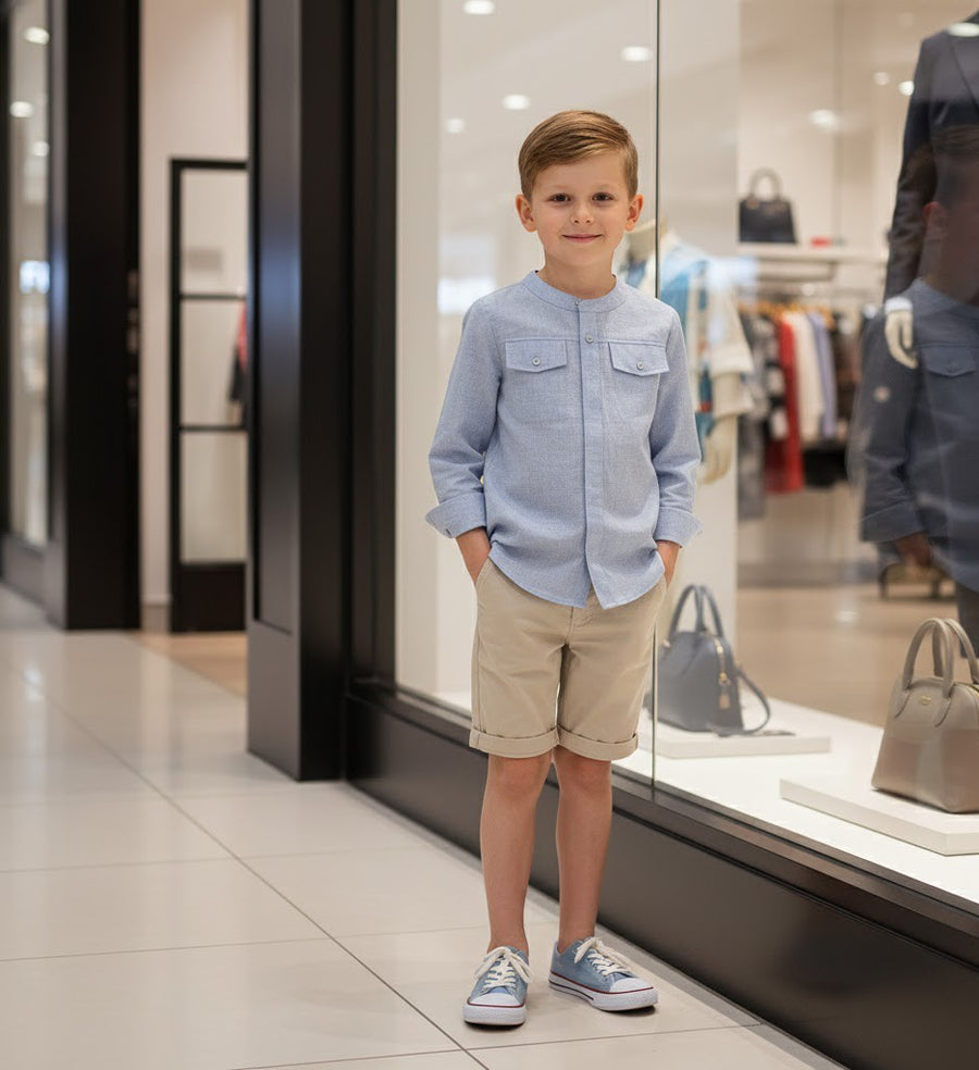 Boys Linen Cotton Long Sleeve Shirt Casual & Versatile Top for Ages 4-14 Years