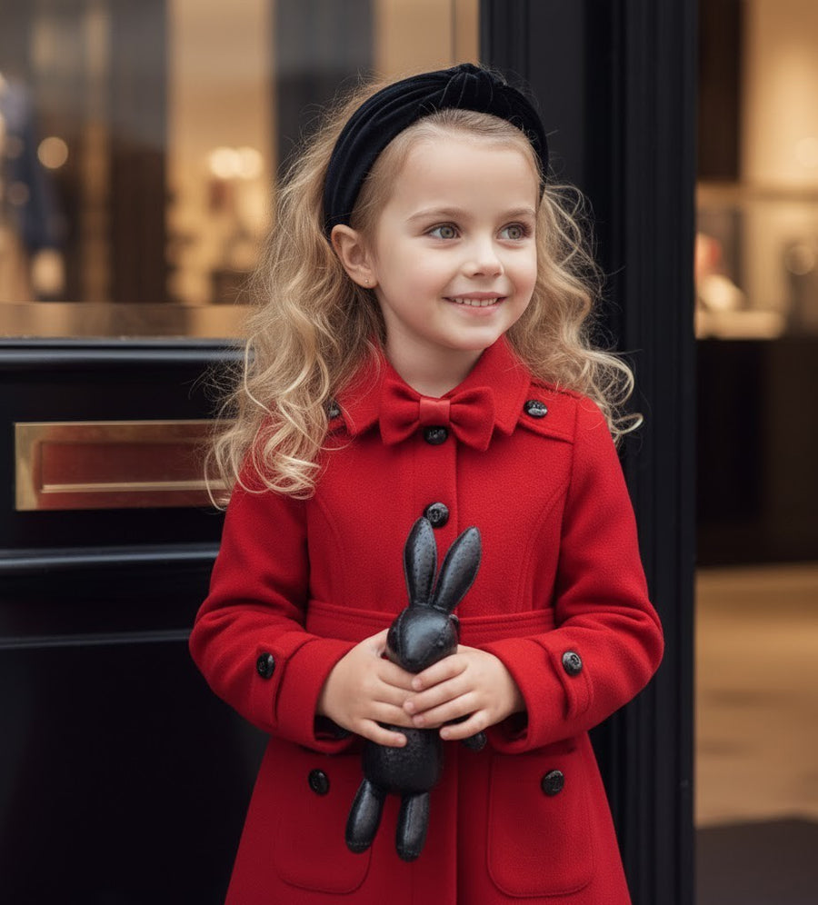 Girls Red Cashmere Long Coat /black wool coat – Elegant autumn Wear (3-5 Years)