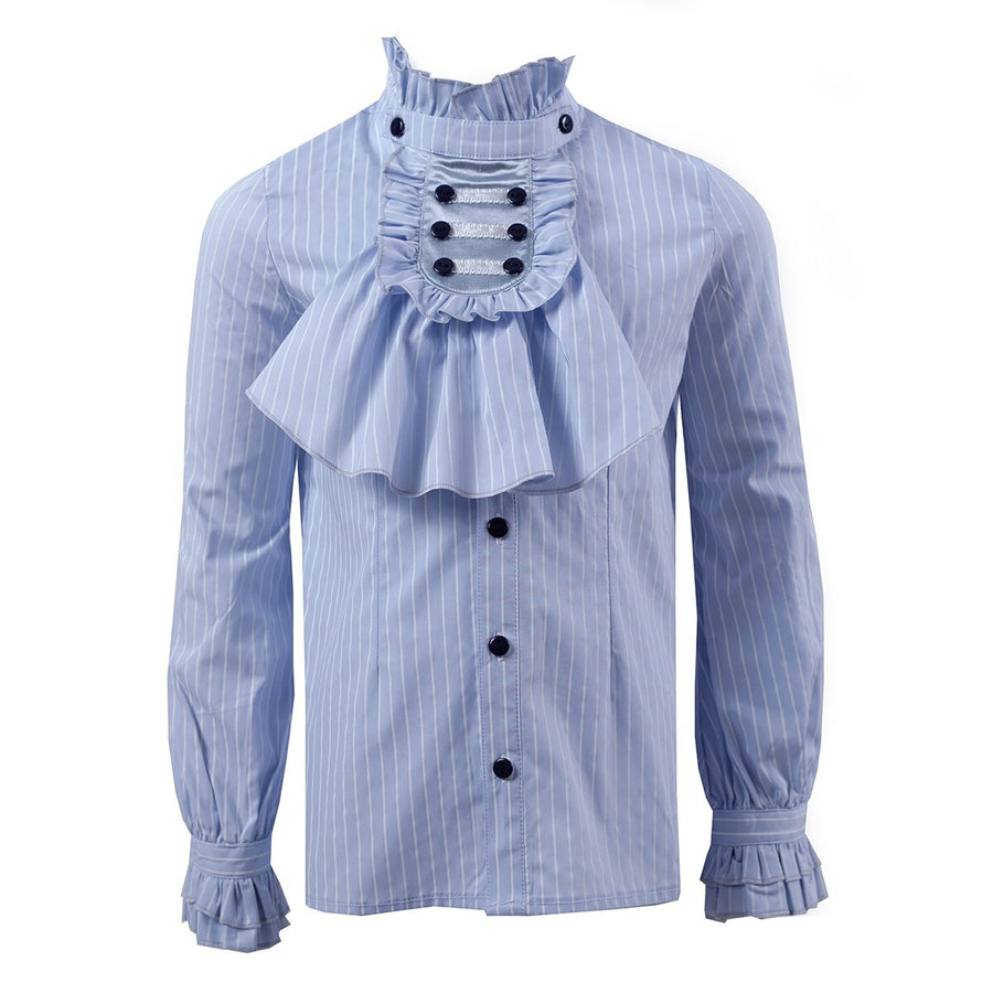 Boys' Light Blue Shirt  Vintage Style  Removable Collar party top 4–14 Y XMAS