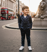Boys Velvet Suit Set 3-10Y Navy Blazer & Trousers Casual & Stylish clearance