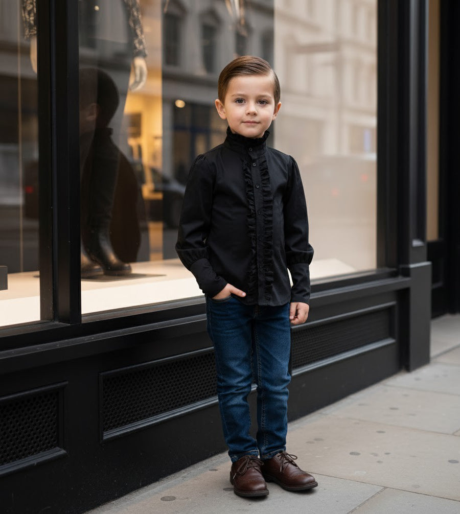 Boys Black Cotton Shirt 3-5Y  Vintage Prince Long Sleeve  birthday top for Kids