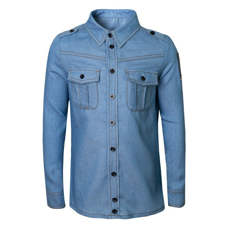 Boys Smart Casual Shirt Military Design Cotton Long Sleeve Top Ages 4-9Y School