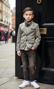 Boys Grey Formal Blazer Elegant V-Neck Casual Suit Jacket for Ages 3-9 Ys xmas