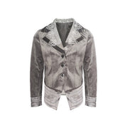 Girls Velvet Blazer 3-4-5-6-7-8-9ys Silver Grey floral Jacket with Lace Collar