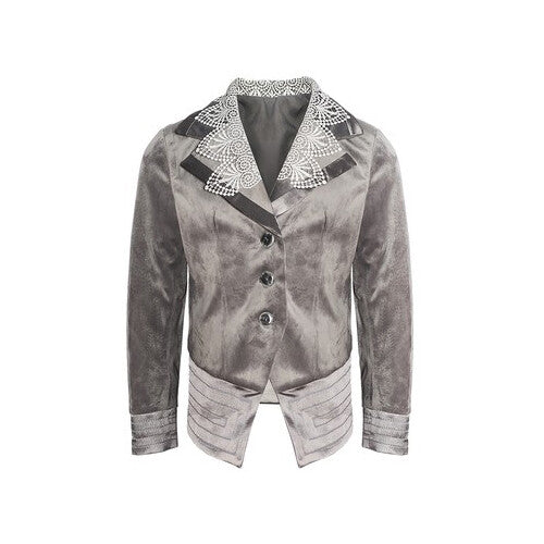 Girls Velvet Blazer 3-4-5-6-7-8-9ys Silver Grey floral Jacket with Lace Collar
