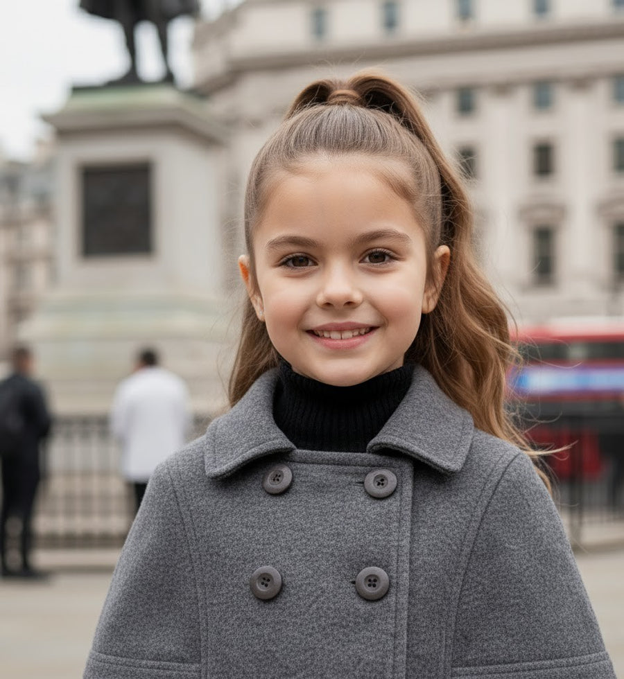 LAVANZEY Girls Cashmere Long Coat – Wine Red Baby Doll Cape (3–9 Yrs)