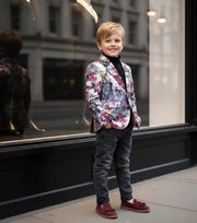 Boys Floral Blazer Slim Fit Tuxedo Jacket Formal Wedding Party Suit Kids 4–12 Y