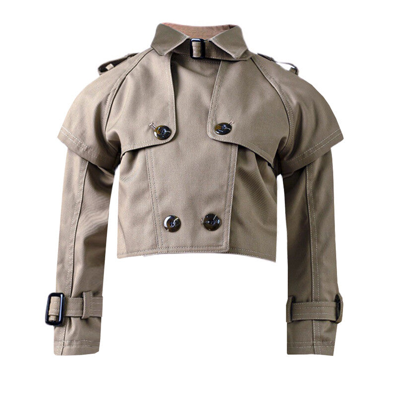 Girls' Cotton Trench Coat 4-14Y short Windproof Jacket vintage toddler teenager