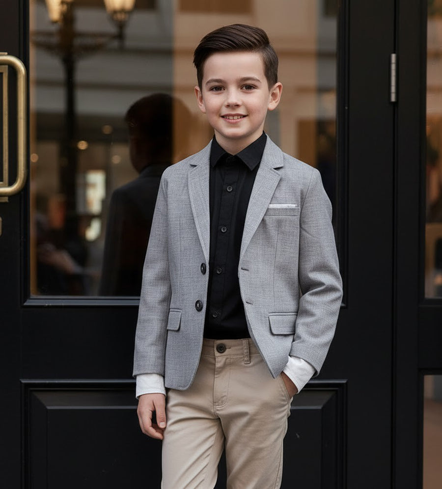 Boys grey Casual Blazer with Double Cuffs Short Suit Jacket 3–10 Y party XMAS