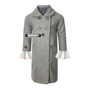 Girls' Woolen Winter long Coat  beautiful Warm Jacket Grey/Pink 3–9 Years