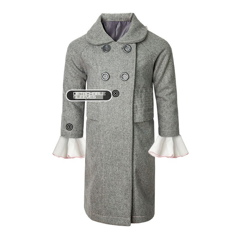 Girls' Woolen Winter long Coat  beautiful Warm Jacket Grey/Pink 3–9 Years