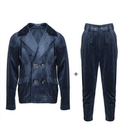 Boys Velvet Suit Set 3-10Y Navy Blazer & Trousers Casual & Stylish clearance