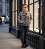 Boys' Velvet Jacket 3-9Y  Light Grey & Green Stylish Fall/Winter Casual top kids