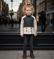 Girls Color Block short Trench Coat 4-12Y beige & Dark Gray autumn jacket kids