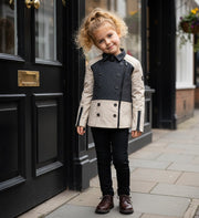 Girls Color Block short Trench Coat 4-12Y beige & Dark Gray autumn jacket kids
