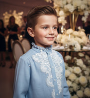 Boys Blue Lace Long Sleeve Shirt, Vintage Style Special Occasions 6-7 year 130cm