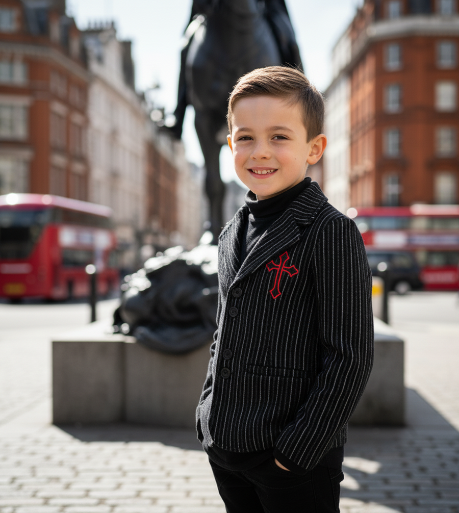 Boys Black Wool/cashmere  Blazer 3-9Y Vintage Style Winter warm Jacket for Kids