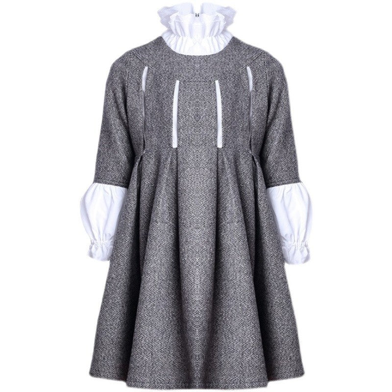 Girls’ Grey grey-floral Dress  Vintage design 3-7Y autumn 2025 toddlers