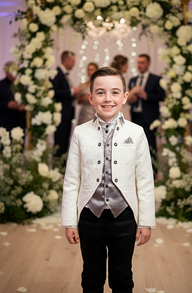 Boys Slim Fit Tuxedo Blazer 4-7Y  Jacquard Satin Jacket Xmas birtday party wear