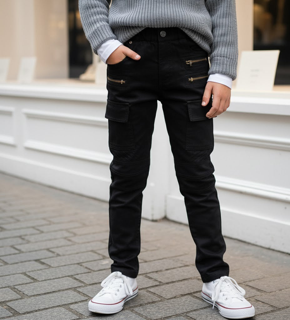 Boys Stretch Denim Casual jeans navy Blue & Black Cotton Trousers (4–12Y) kids