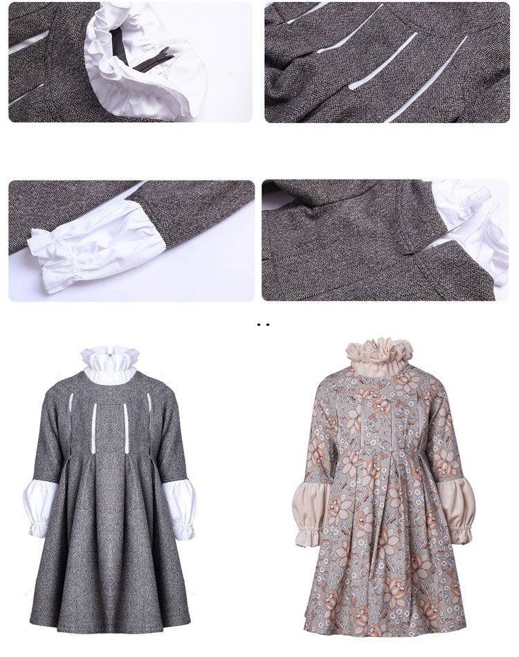 Girls’ Grey grey-floral Dress  Vintage design 3-7Y autumn 2025 toddlers