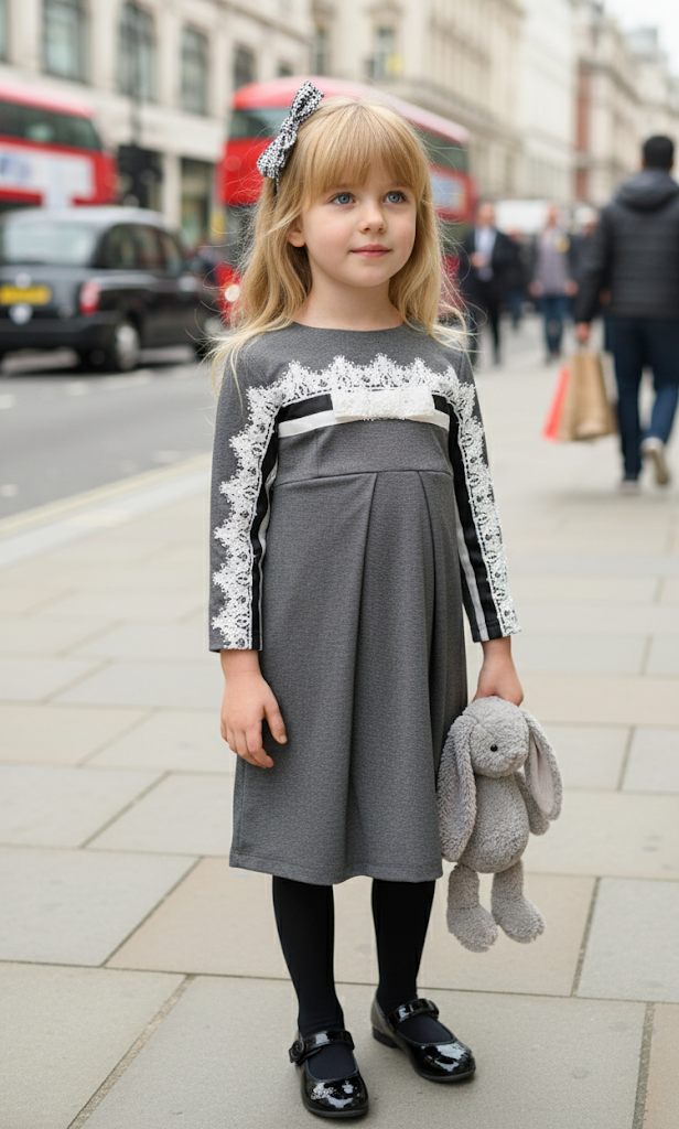 Girls Vintage Lace Dress Elegant 3/4 Sleeve Flare A-Line Party Gown for Kids 3-9