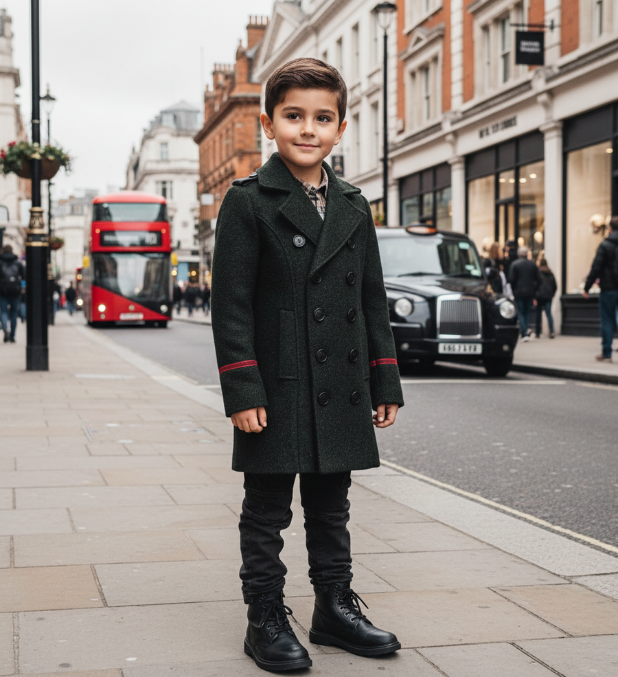 Boys Military Style Woolen Jacket  Smart 2025 winter Casual Cashmere Coat 3-9Y