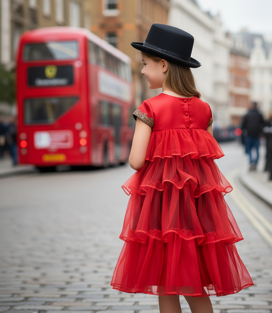 Girls' Red Velvet Princess Dress – Multi-Layer for birthday  Party wedding 6-10Y