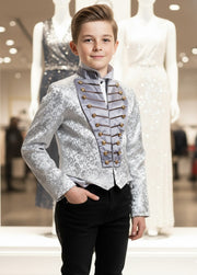 Boys Silver Brocade Tailcoat Suit Tuxedo 6–14Y Vintage Formal blazer Xmas Party