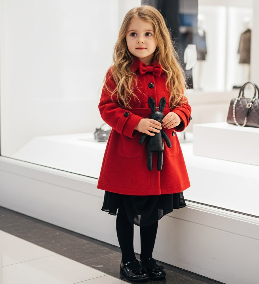 Girls Red Cashmere Long Coat /black wool coat – Elegant autumn Wear (3-5 Years)