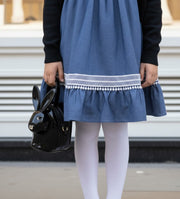 Girls Blue Cotton Dress Warm Layered Long Sleeve Outfit for Kids 3–9Y all season