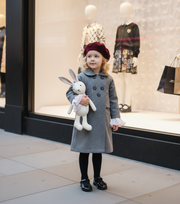 Girls Light Gray Wool Coat with Detachable Ruffled Cuffs – Elegant & Warm 3-9Y