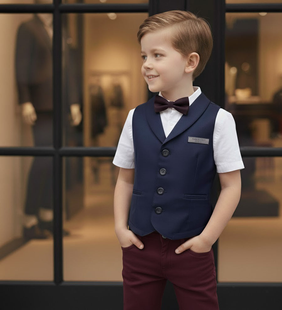 Boys waistcoat Vintage Navy Toddler Vest party wear wedding Ages 3–7 Years Xmas