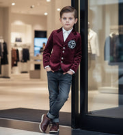 Boy Velvet Blazer Wine Red 3-4-5-6-7y Slim Fit Formal suit birthday Party Jacket