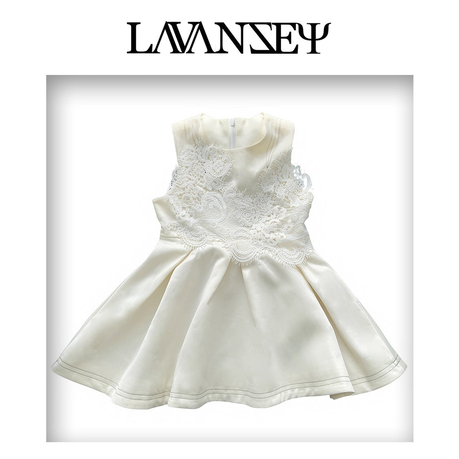 Gilrs princess festival Luxury Beige Lace Dress VintageToddler Party Outfit Xmas