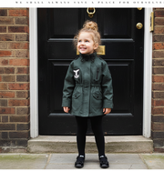 Girl's Dark Green Trench Coat 3-4-5 Y Vintage Cotton Rain Jacket  High Quality