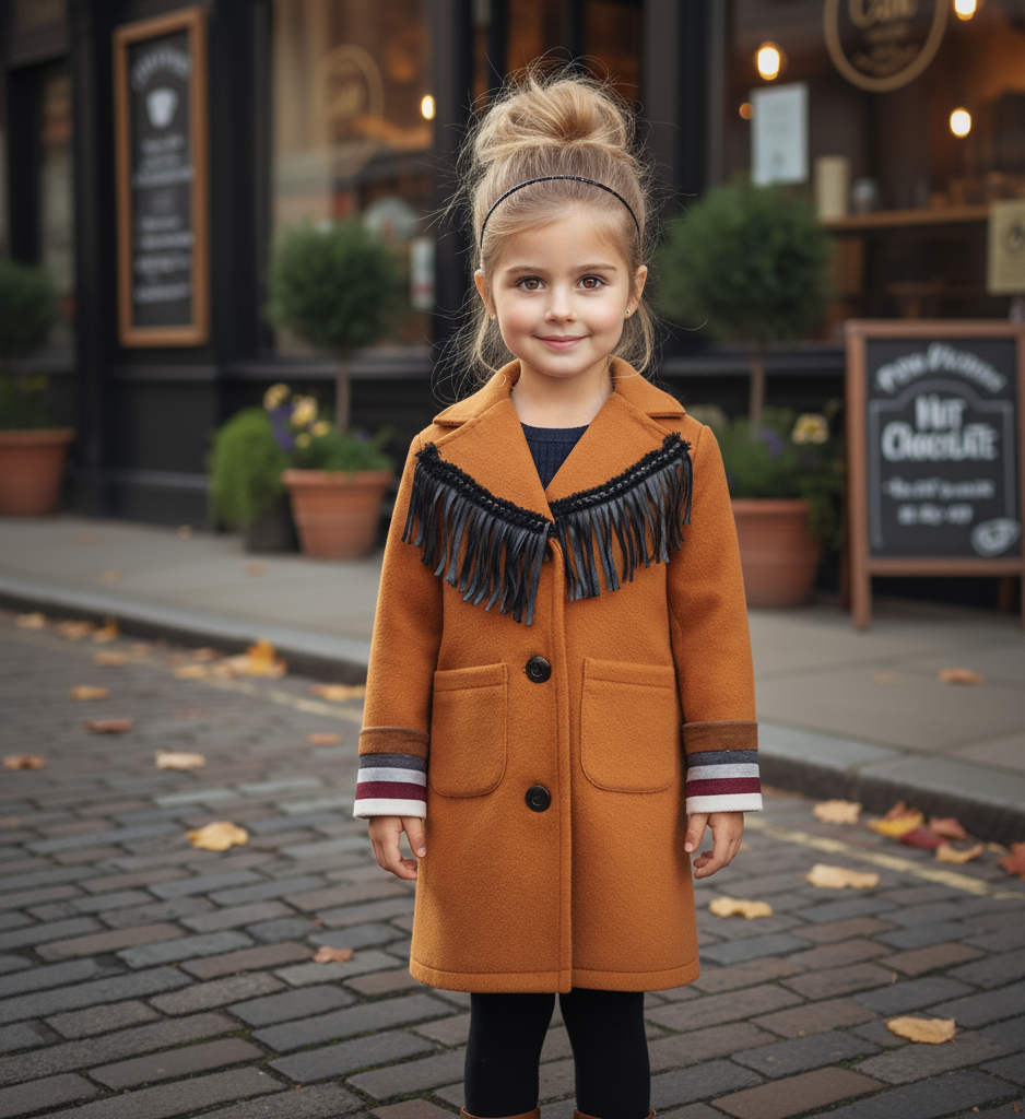 Girls Woolen Long Winter Coat 3-12y  cream orange long Jacket 2025 autumn new