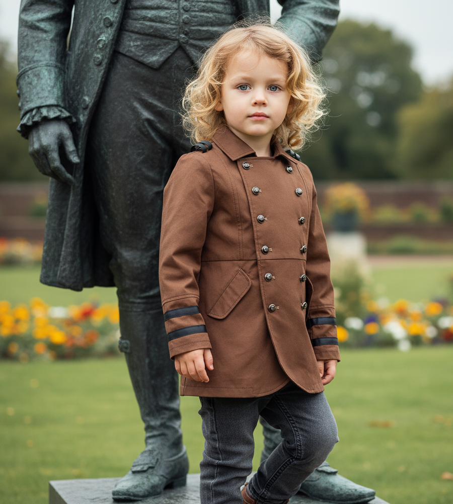 Kids vintage Military Style Cotton Jacket3-9Y Boys Formal Uniform Trench Coat