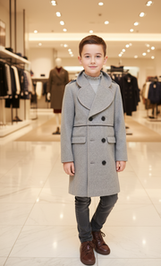 boys Winter Wool Coat 3-12Y long  Double Breasted Military Style Warm 2025 new