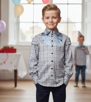 boys Vintage Cotton Long Sleeve Shirt Classic Style Top for Kids 3-14 Y party
