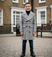 boys Winter Wool Coat 3-12Y long  Double Breasted Military Style Warm 2025 new
